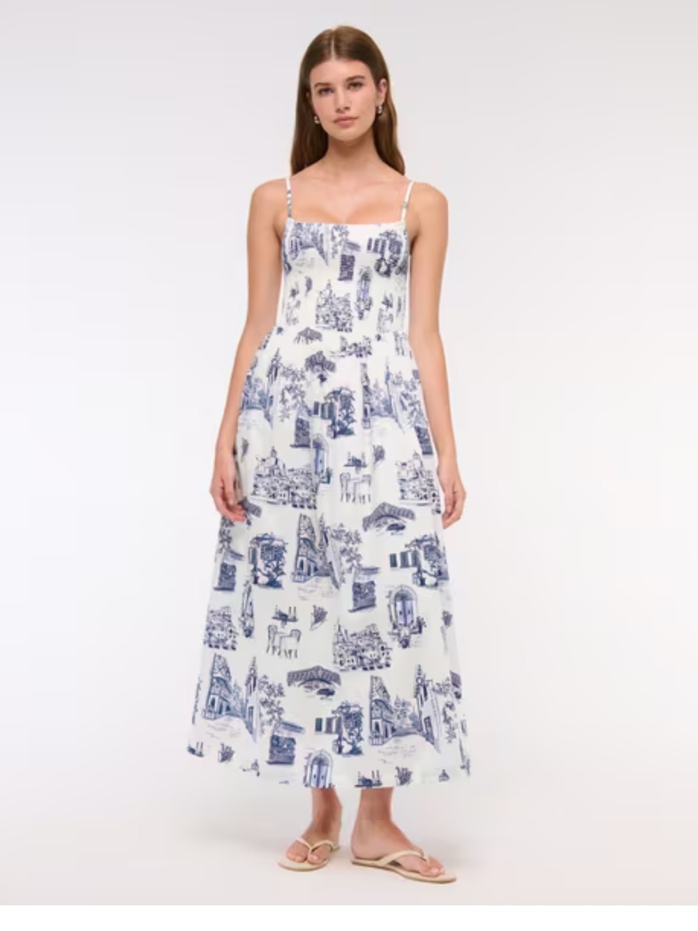 Abercrombie and Fitch Dipped-Waist Smocked Midi Dress XS
